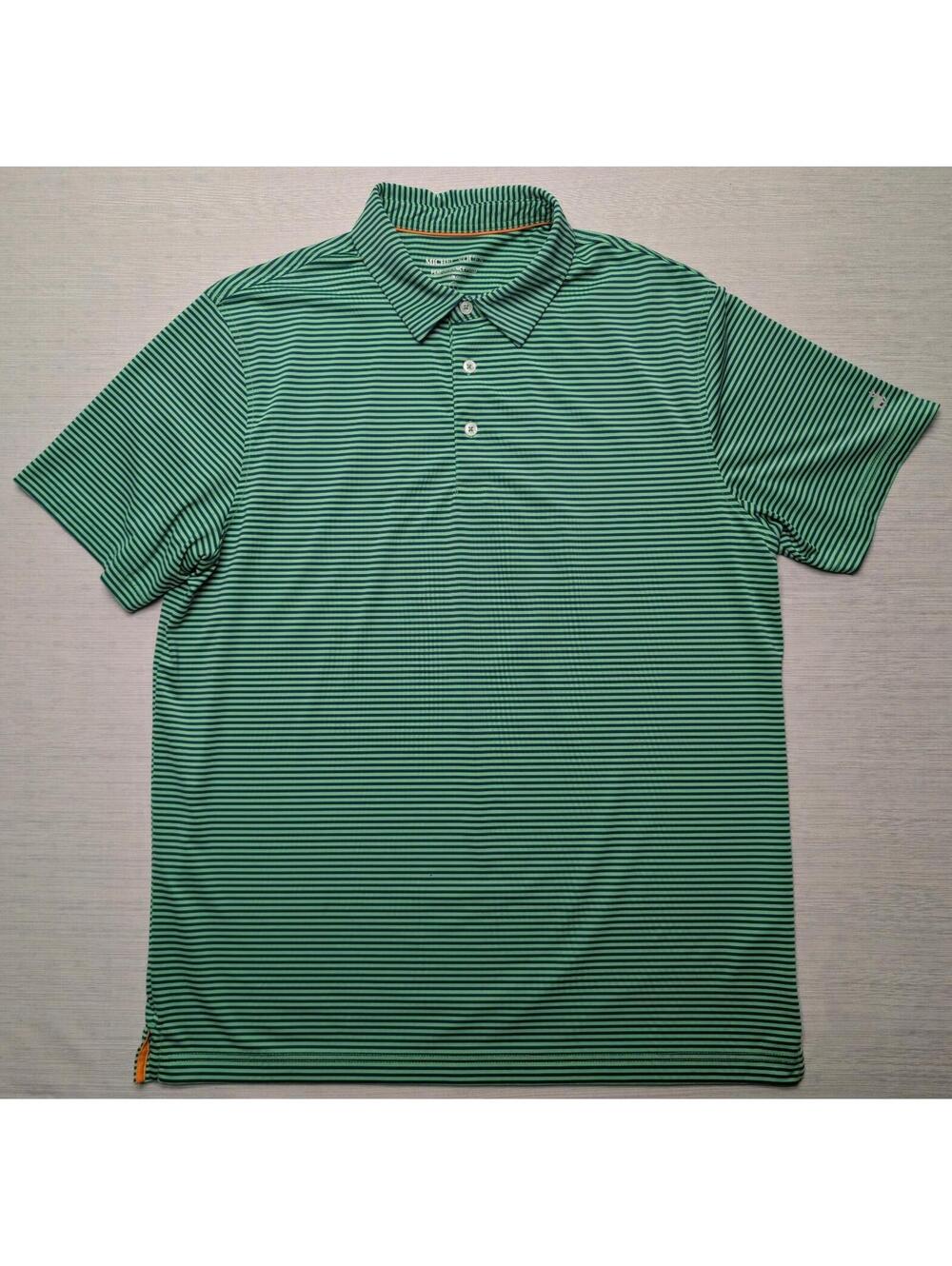 Michel Rouen Performance Polo Shirt Green Navy Striped Golf Tennis Large